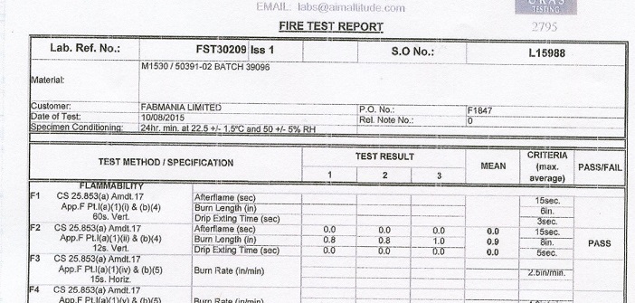 Lab burn test on 1" elastic webbing